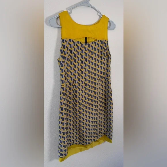 Rag & Bone Chelsea Yellow/blue Organza Sleeveless 100% Silk Mini Dress Sz 2 - Picture 3 of 8